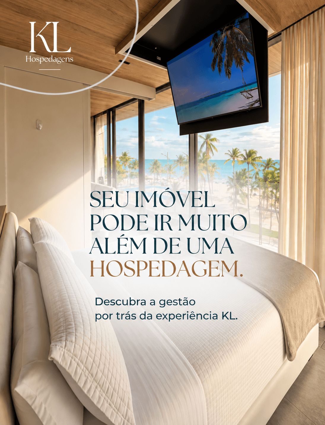 Quarto de imóvel de temporada administrado pela KL Hospedagens, com vista para o mar em Alagoas